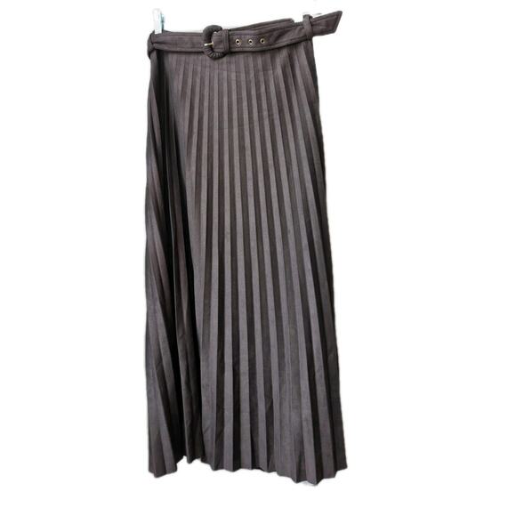 Jason Wu Pleated Suede Belted Midi Skirt Brown Accordian Pleats Faux Leather 12 - Picture 1 of 9